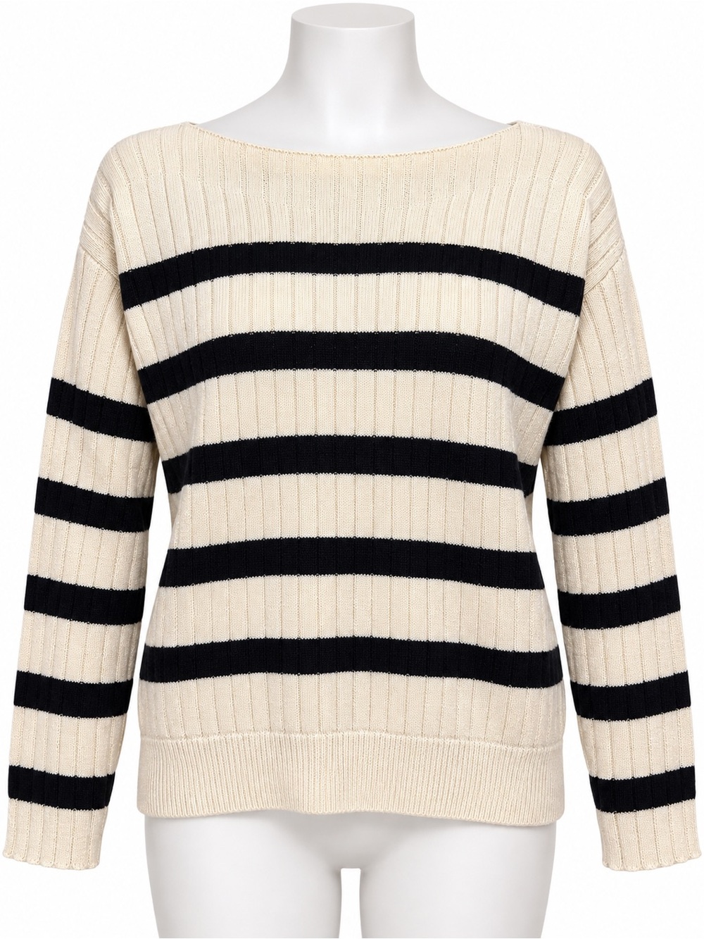 Universal Thread Striped Ribbed Boat Neck Sweater Black Cream XS NWT